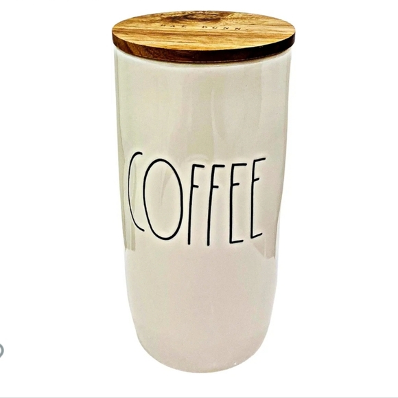 Rae Dunn by Magenta Large Ceramic Cannister with Wooden Lid Inscribed: COFFEE